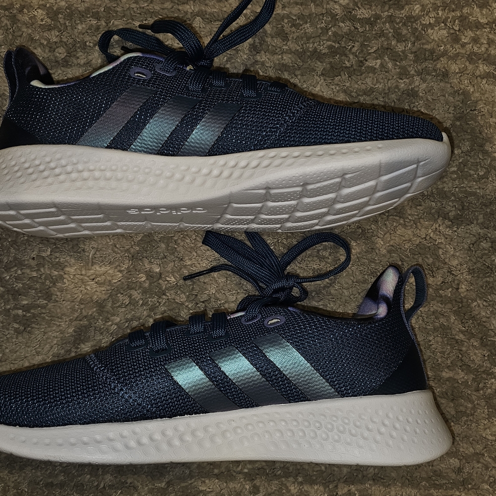 Adidas Blue and White Sneakers with Breathable Mesh and Cushioned Sole